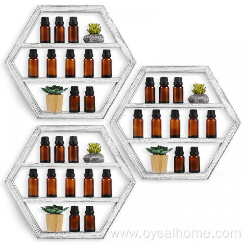 Wall Mounted Wooden Hexagon Floating Shelf